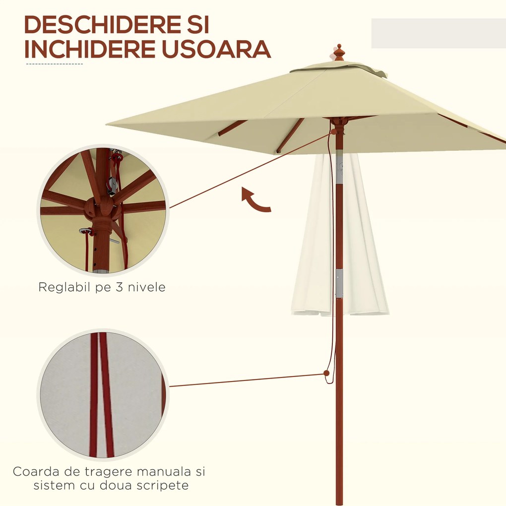 Outsunny Umbrelă de Grădină Înclinabilă cu Sistem cu Șnur și Orificiu de Ventilație, 200x150x235 cm, Bej | Aosom Romania