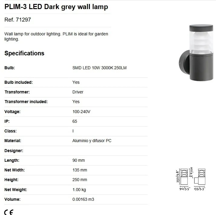 Aplica LED de perete exterior design modern IP65 PLIM-3