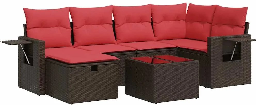 vidaXL Set canapele de grădină cu perne, 7 piese, maro, poliratan