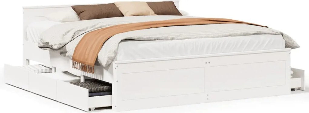 vidaXL Cadru de pat fără saltea/cu tăblie, alb, 180x200 cm, lemn pin