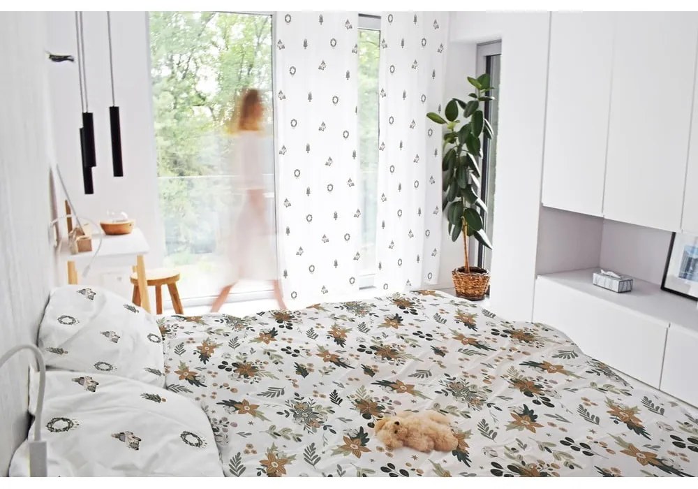 Draperie albă din bumbac satinat 110x250 cm Festive Car – Butter Kings