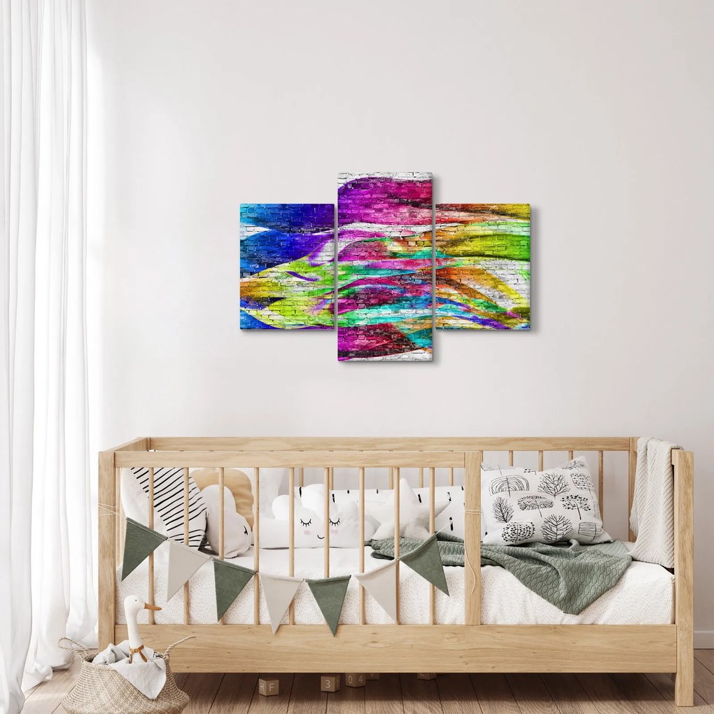 Tablou - Zid de cărămidă cu flăcări colorate (90x60 cm)