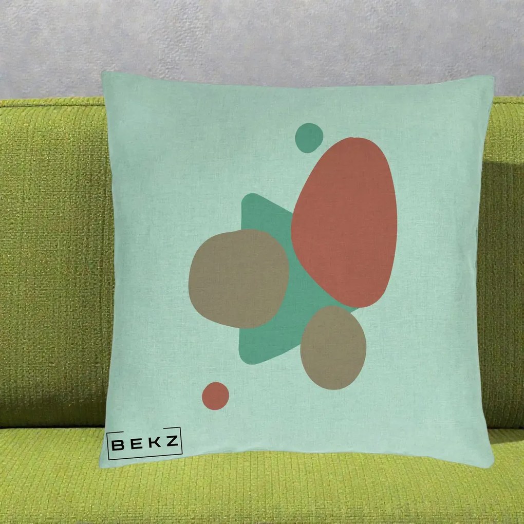 Perna Decorativa Abstract Forme Coral Turcoaz, 40x40 cm, Verde Menta, Husa Detasabila, Perna Inclusa, BEKZ®