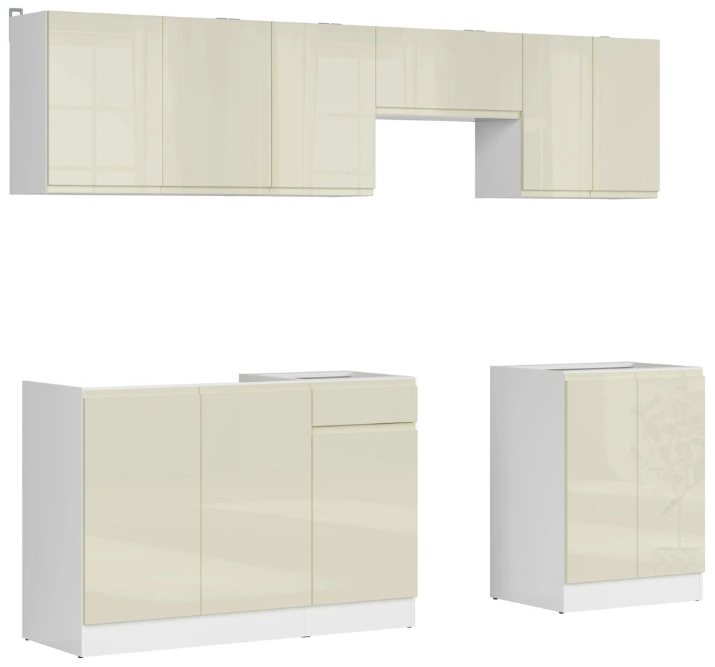 Set mobilier bucătărie 240 cm Junona Line (vanilie lucios + Alb). 1098517