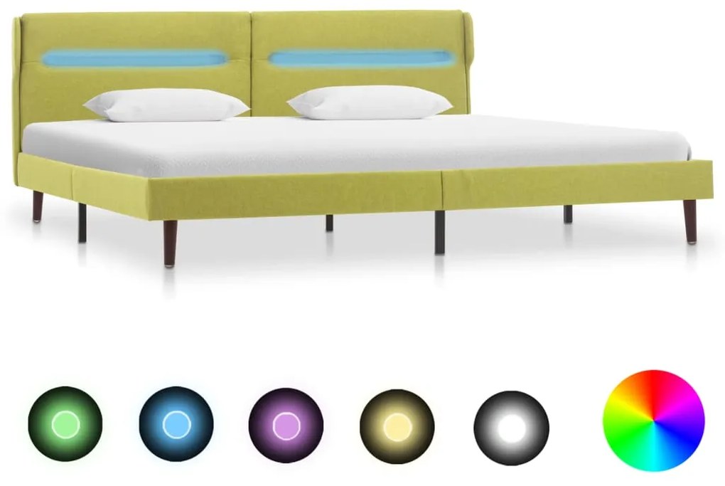 286904 vidaXL Cadru pat cu LED-uri, verde, 140 x 200 cm, material textil