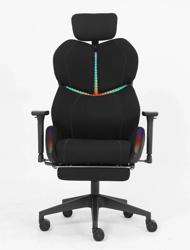 LUMINA X-Motion Pro –Scaun Gaming & Office Premium cu LED RGB, Masaj Lombar, Translatie Sezut și Suport pentru Picioare – Confort Inteligent și Design Spectaculos, Textil, Negru
