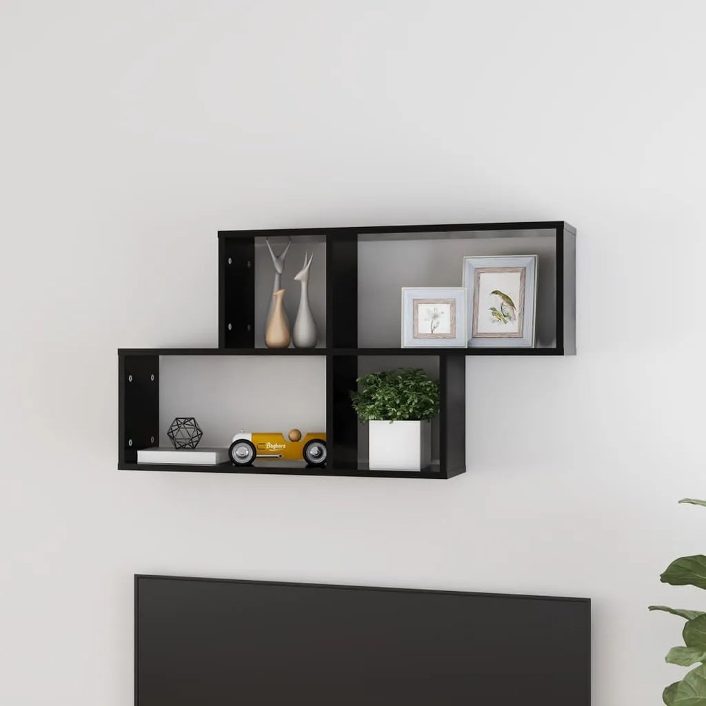 vidaXL Raft de perete, negru, 100x18x53 cm, PAL