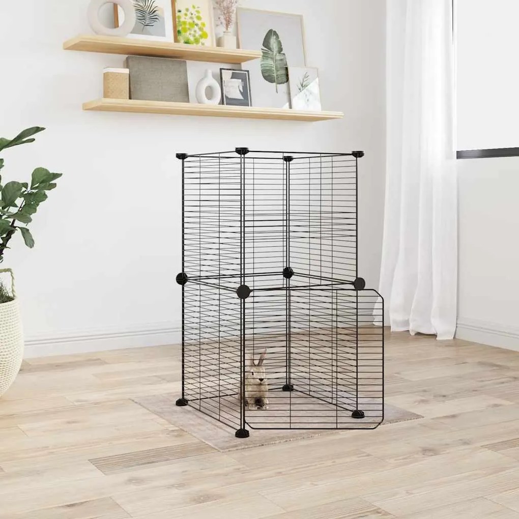 vidaXL Cușcă animale de companie cu ușă, 8 panouri, negru 35x35cm oțel