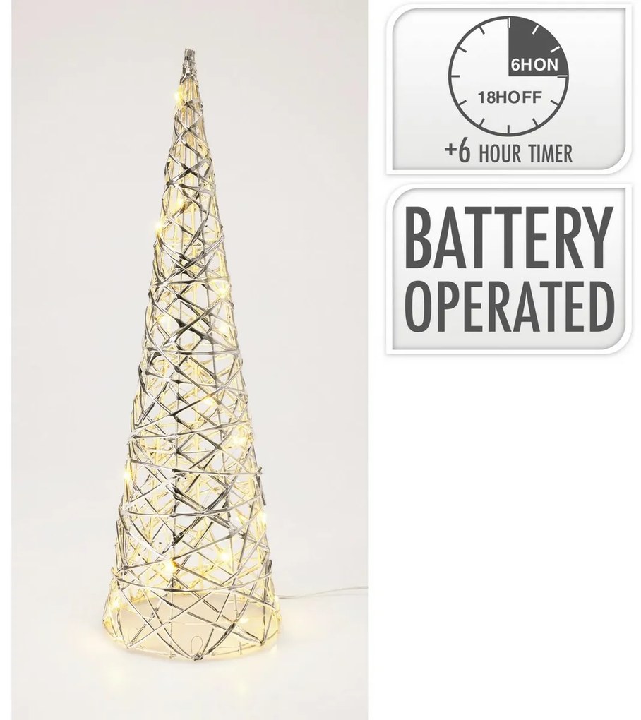 Con luminos de Crăciun Silver, 40 x 12 cm, 20micro LED, cu baterii, 40 cm