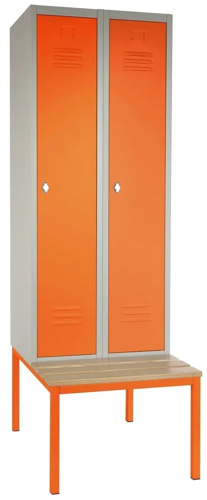 Dulap metalic cu bancheta, 60 x 85 x 185 cm, blocare, portocaliu - ral 2004