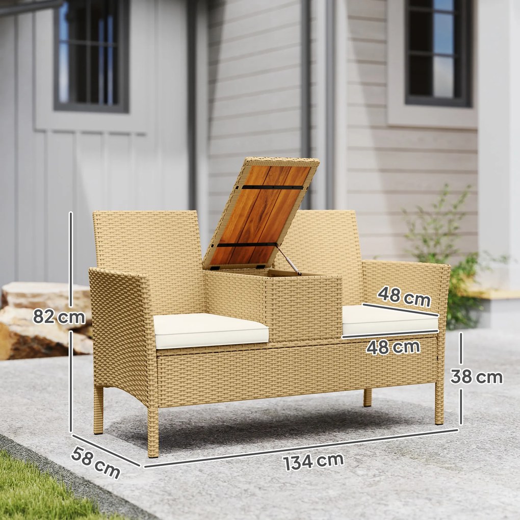 Outsunny Canapea Rattan Extensibilă, Depozitare Kaki | Aosom Romania