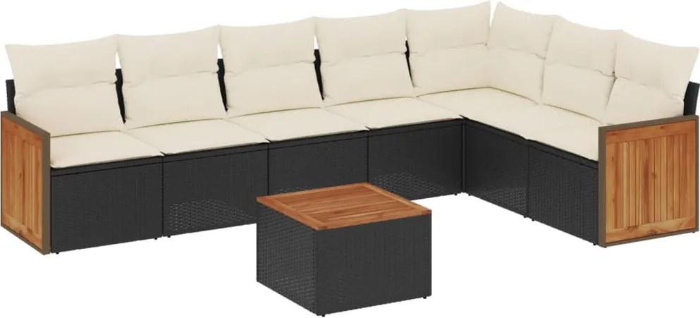vidaXL Set mobilier de grădină cu perne, 8 piese, negru, poliratan