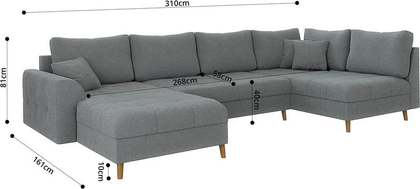 Colțar gri cu tapițerie din țesătură bouclé (colț stânga /în formă de "U") Ariella – Ropez