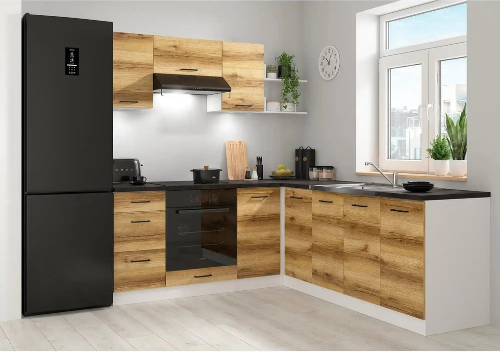 Set bucatarie JUNONA LINE, stejar delano/alb, PAL, 200x220 cm, cu blat