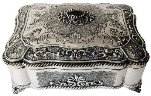 Caseta bijuterii argintata cu piatra onix pe capac 19x15x8cm
