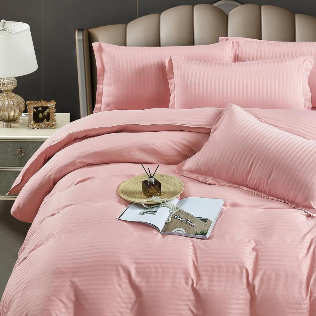 Lenjerie de pat, damasc, pat 2 persoane, roz pal, 6 piese, Jo-Jo