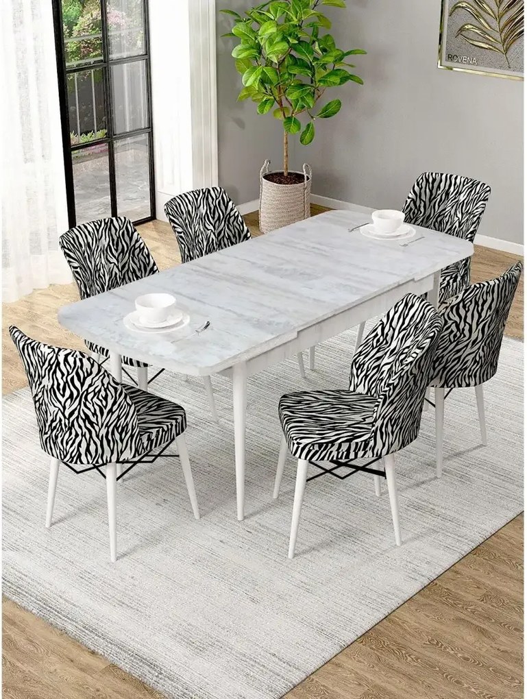 Set masa extensibila cu 6 scaune tapitate Homs ,masa m bej,zebra 250-30600,170 x 80 cm