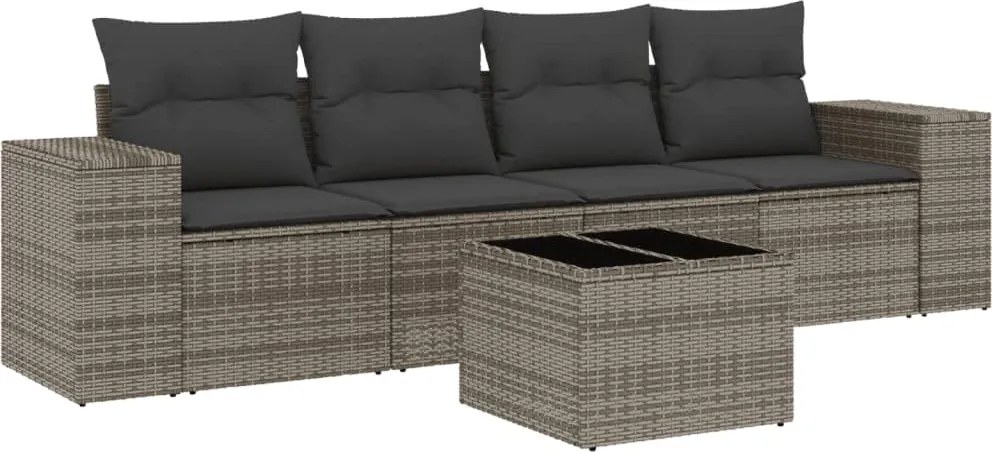 vidaXL Set canapea de grădină cu perne, 5 piese, gri, poliratan