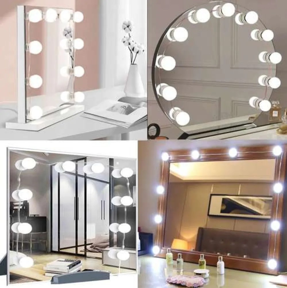 Set de lumini cu 10 becuri LED pentru Oglinda de make-up, 3 Moduri de Iluminare