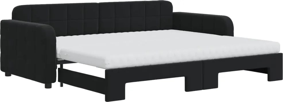 vidaXL Pat de zi cu extensie și saltea, negru, 90x200 cm, catifea