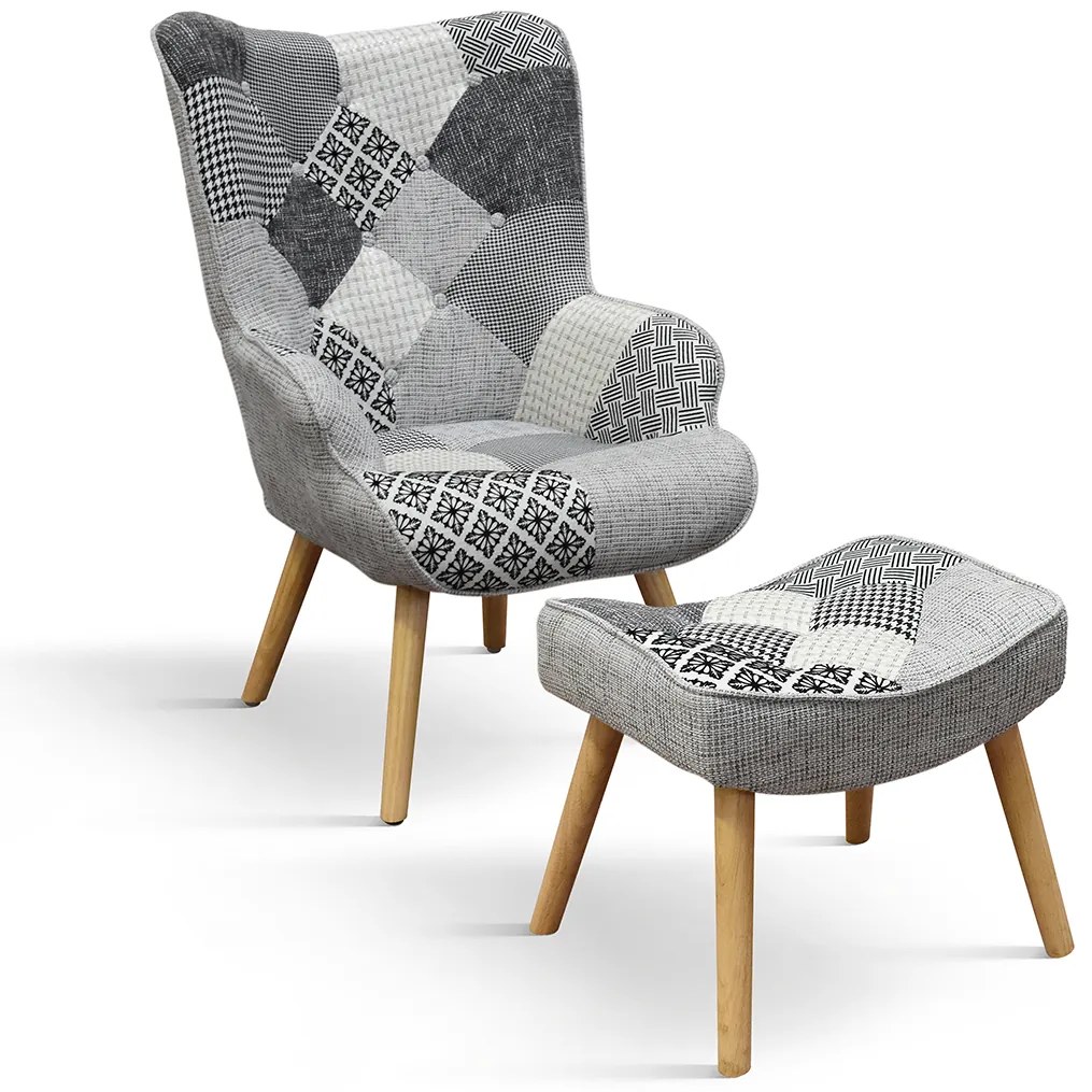 Fotoliu Patchwork ,structura metalica ,tesatura multicolora - GRI