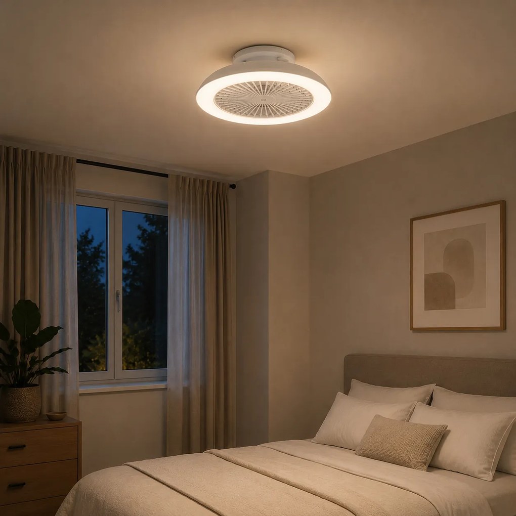 Ventilator inteligent de tavan alb 59,5 cm, inclusiv LED cu dimmer cu telecomandă - Deniz