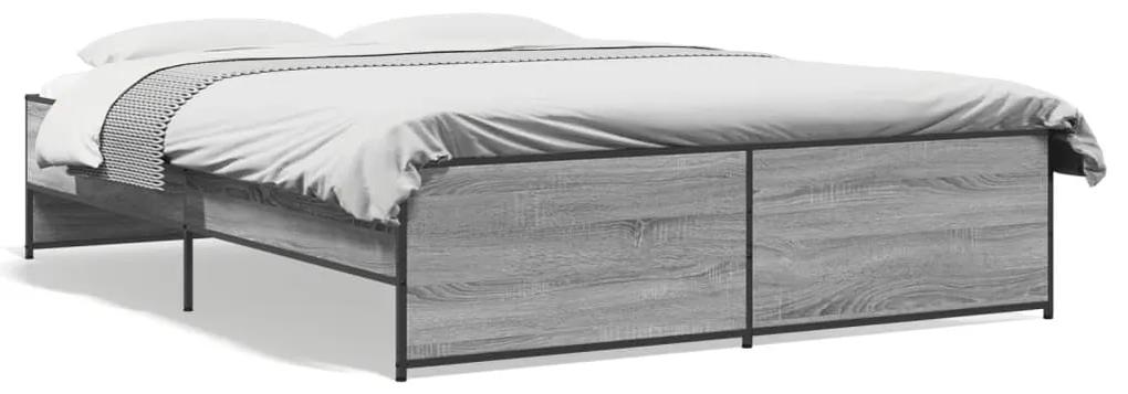 3279890 vidaXL Cadru de pat, gri sonoma, 140x200 cm, lemn prelucrat și metal