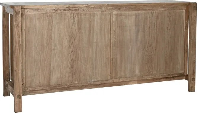 Bufet din lemn de ulm reciclat, natur, cu 4 uși, 4 sertare și îmbinări din lemn la vedere, aspect rustic, finisaj natural, 90 x 183 x 55 cm, „Castrel”