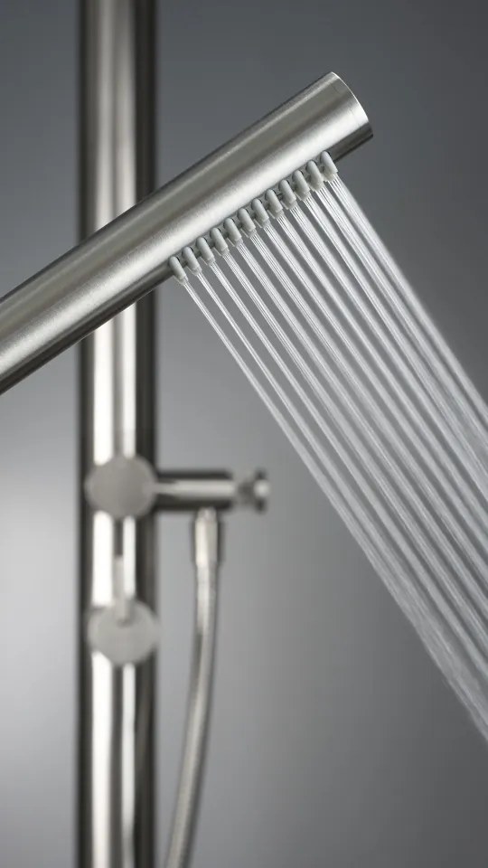 🚿 Coloana de duș freestanding SILIA, pentru grădină sau baie (interior/exterior), finisaj oțel șlefuit – Cod NQS_F4GM