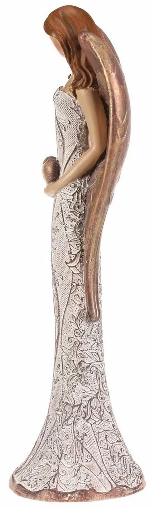 Înger din poliresină cu rochie cu flori Inimă,bej-cupru