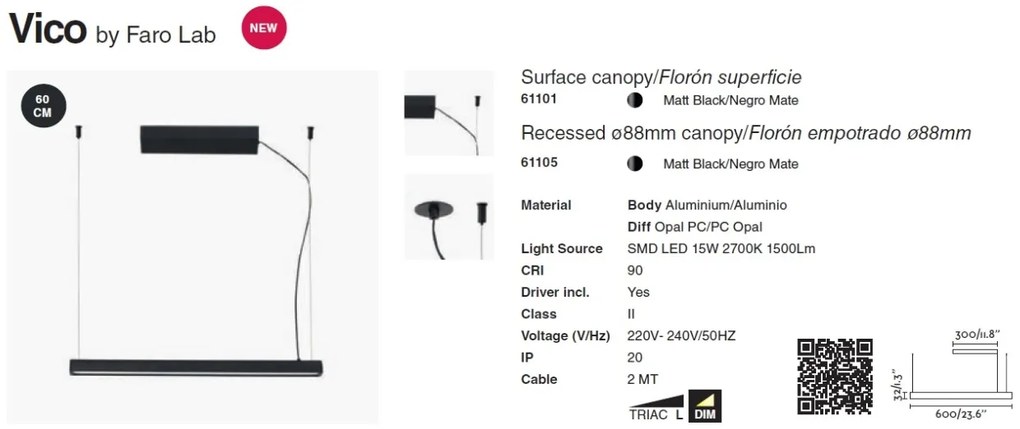 Lustra LED suspendata design modern minimaliat VICO I 60cm