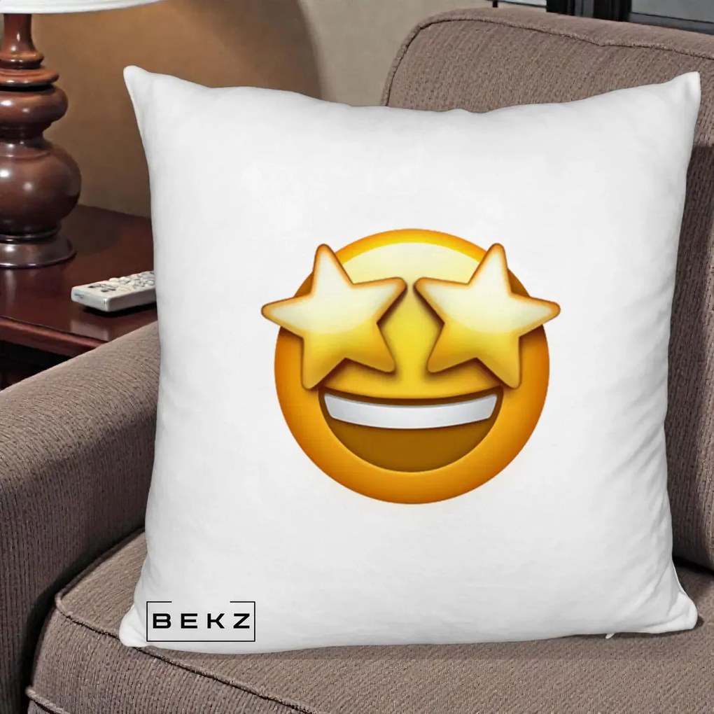 Perna Decorativa Emoji Ochi Stele, 40x40 cm, Alb Pufos, Husa Detasabila, Perna Inclusa, BEKZ®