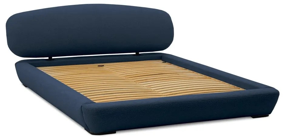 Pat matrimonial albastru închis tapițat cu somieră 160x200 cm Odette – Scandic