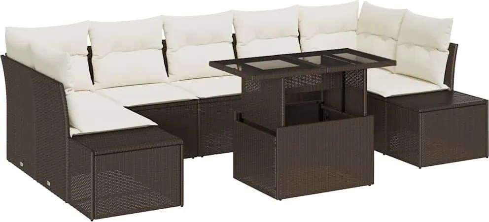 vidaXL Set de canapele pentru grădină cu pernă 8 pcs Maro și Crem