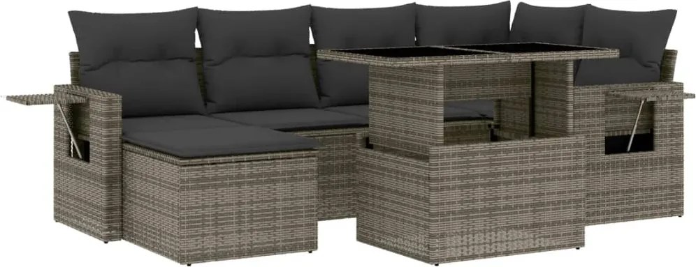vidaXL Set canapele de grădină, 7 piese, cu perne, gri, poliratan