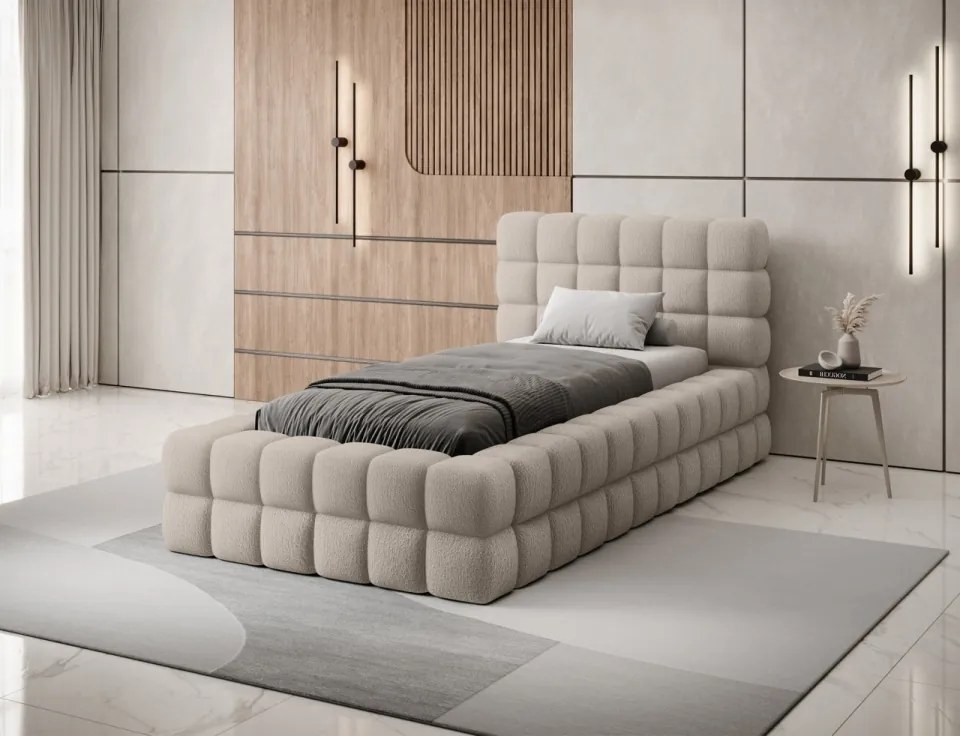 Pat tapitat cu cadru metalic, 90x200 cm, Dizzle, Eltap (Culoare: Gri Inchis / Royal 05)