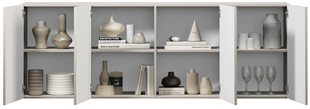 Comodă suspendatăă cu patru uși Lorini 200 cm - cașmir / mânere negre tip T-bar