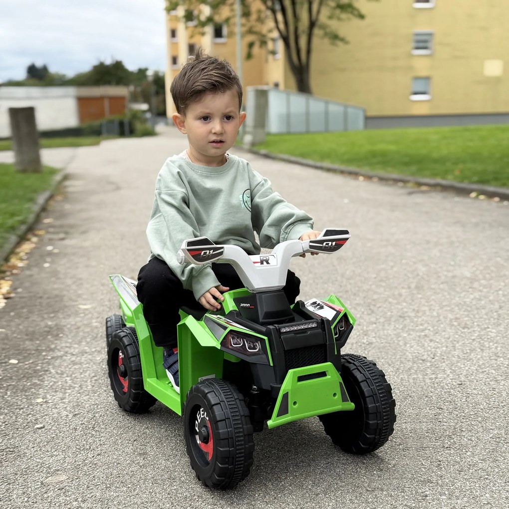 HOMCOM ATV Electric pentru Copii cu Remorcă, Pedală, Mers Înainte și Înapoi, 2,5 km/h, 18-36 Luni, Verde | Aosom Romania