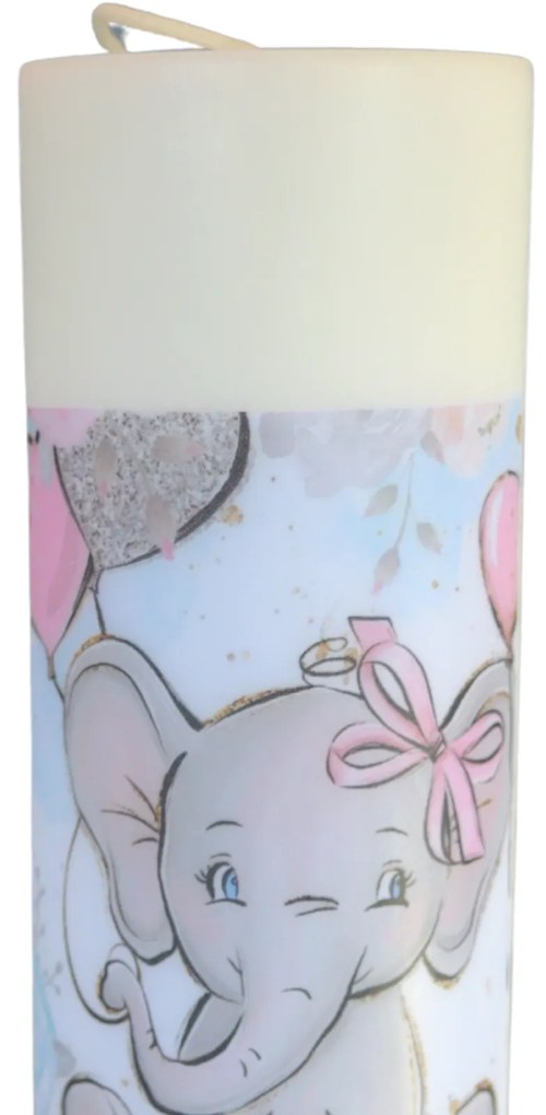 Lumanare Botez Elefant cu roz 4,5 cm, 50 cm