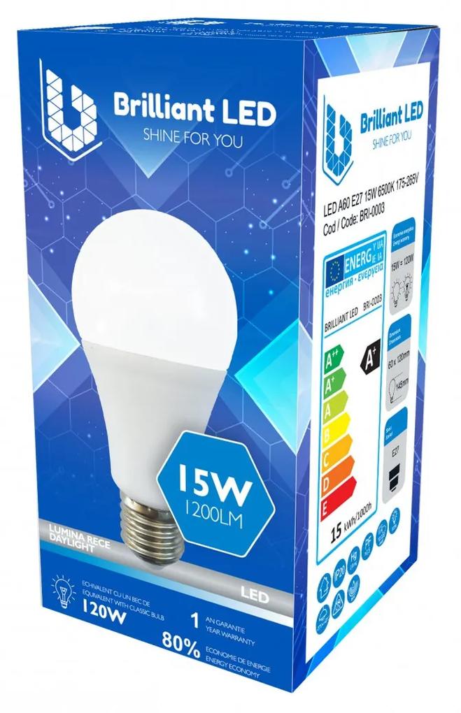 Bec Brilliant LED, 15W (120W), 1200lm, lumina rece 6500k, 175-265V, E27 Lumina rece - 6500K, 1 buc