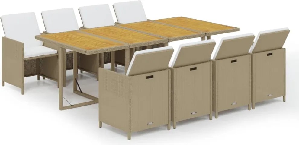 vidaXL Set mobilier pentru grădină cu perne, 9 piese, bej, poliratan