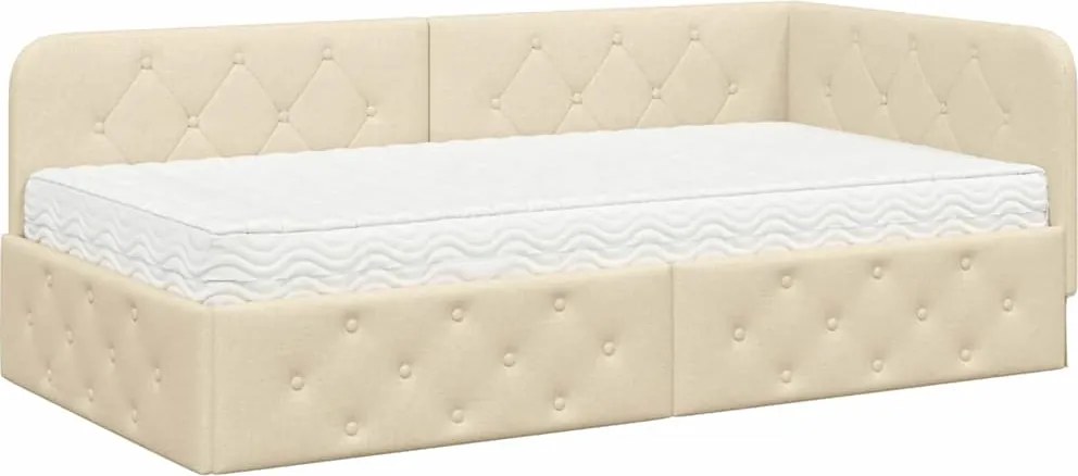 vidaXL Cadru de pat colțar Crem 90 x 200 cm țesătură