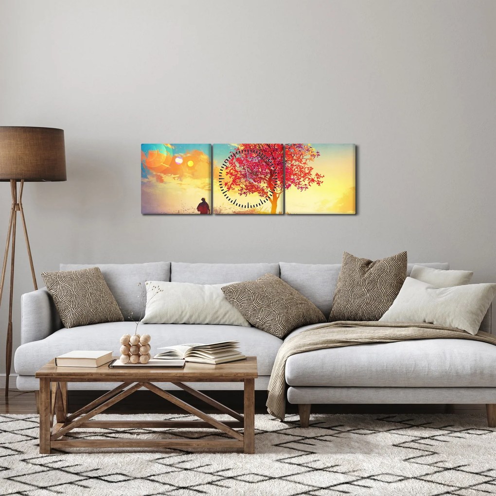 Tablou - casa în deal (cu ceas) (90x30 cm)