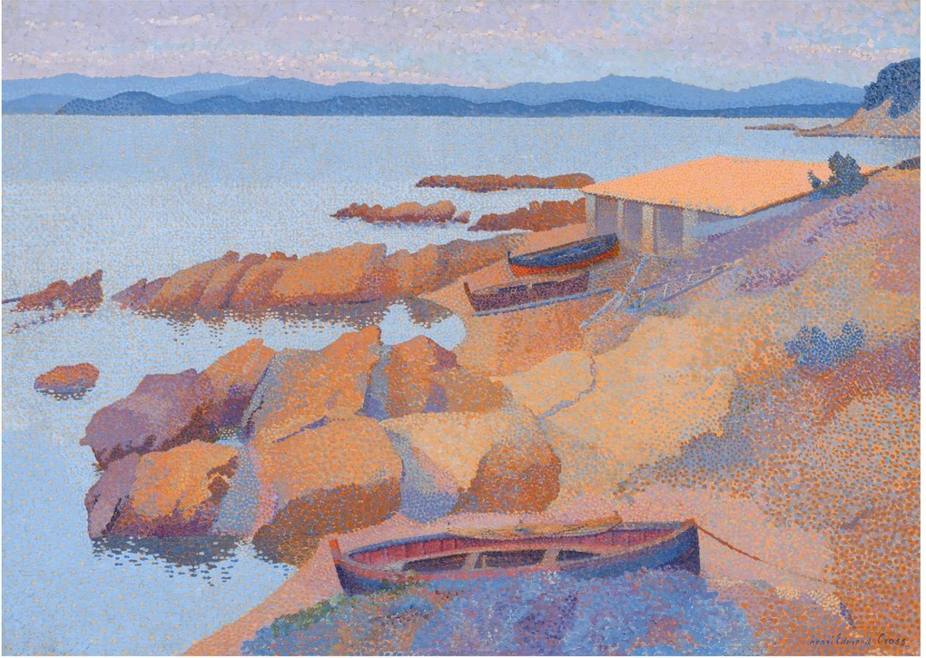 Tablou pe sticlă - Henri Edmond Cross, Calanque des Antibois, reproducere (70x50 cm)