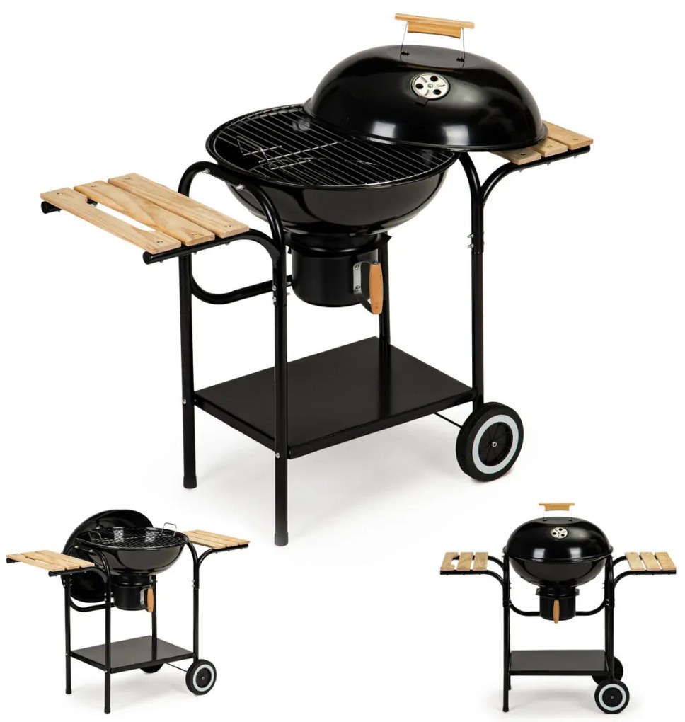 Gömb alakú görgős faszenes grill hamutartóval
