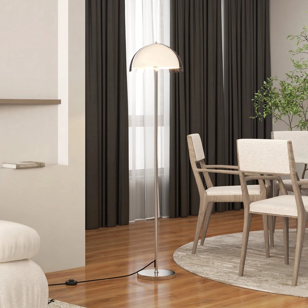 HOMCOM Lampă de Podea cu Abajur Dublu Strat pentru Living, Sufragerie, Dormitor, din Metal și Acrilic, Ø35x150 cm, Alb | Aosom Romania