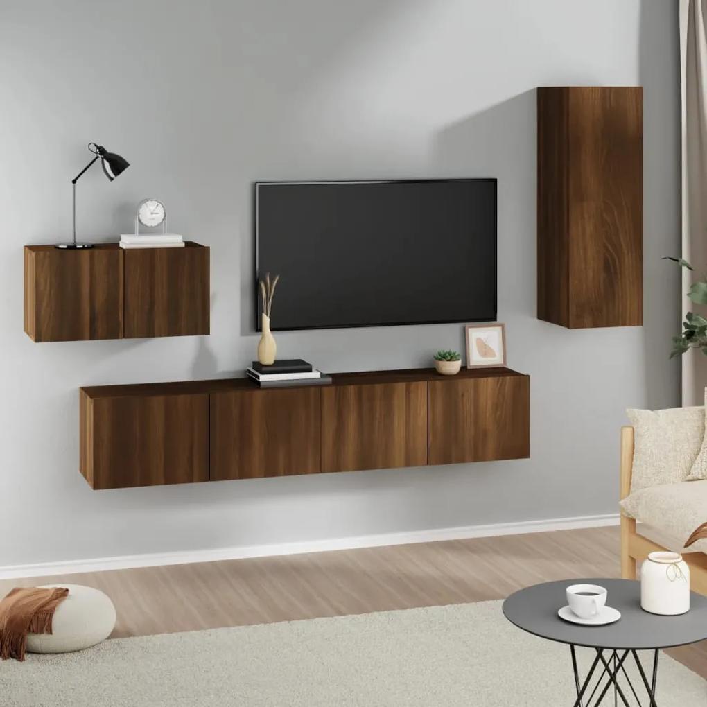 Set dulapuri TV, 4 piese, stejar maro, lemn prelucrat 4, Stejar brun, 30.5 x 30 x 90 cm