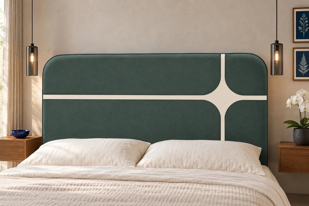Pat tapițat din stofă Montella 160×200 cm, verde marin, cu ladă de depozitare