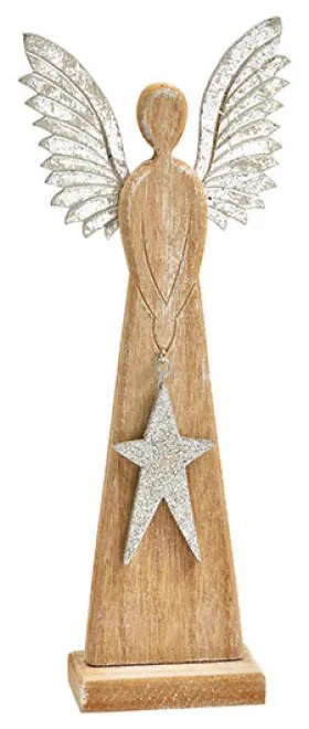 Inger din lemn ANGEL SILVER 26 cm natural