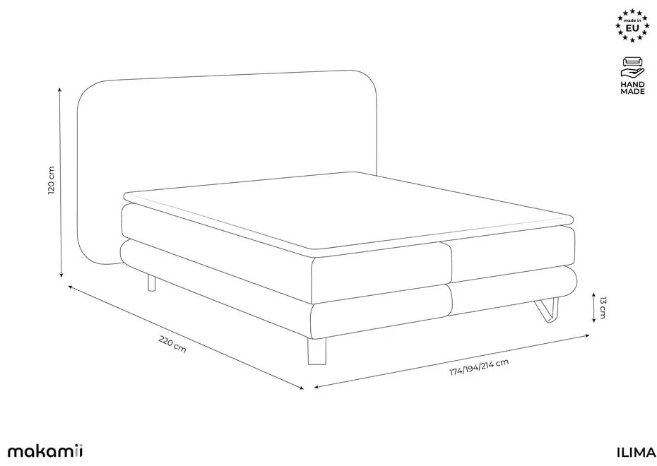 Pat boxspring gri deschis 140x200 cm Ilima – Makamii